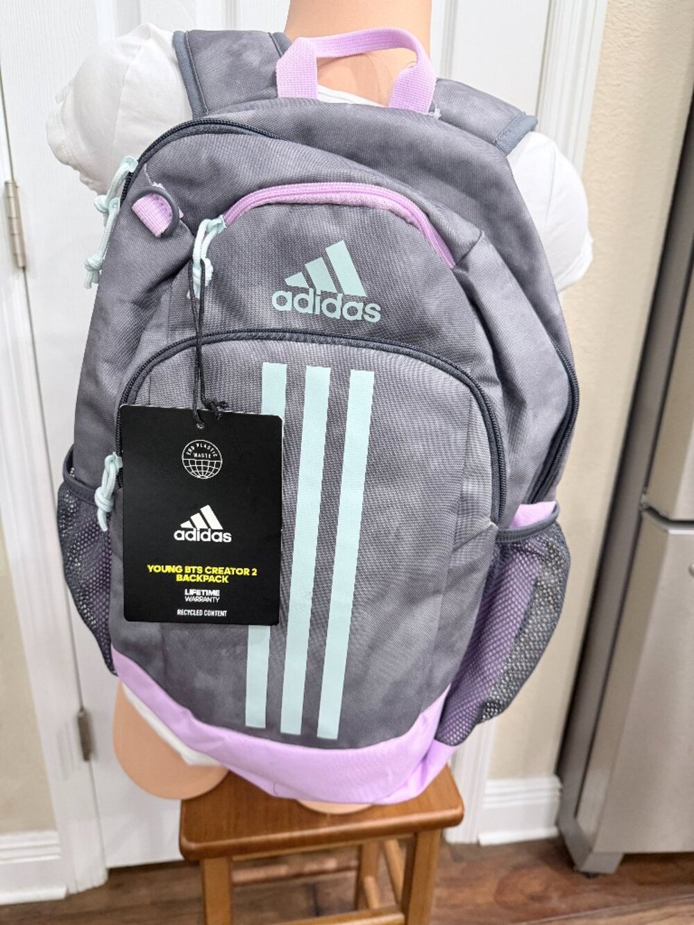 NWT adidas Young BTS Creator 2 Backpack Gray Pink Mint School Book Bag Laptop